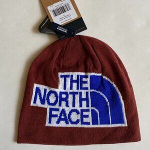 The North Face Big Logo Reversible Highline Knit Beanie Hat Cap Brick House Red
